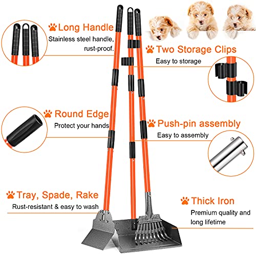 Grehge Scooper Adjustable Long Handle Metal Tray Rake and Spade Poop Scooper for Dogs Pack Poop Scoop Pet Waste Removal Poop Scoop for Large Dogs and Pets Great for Lawns Grass Gravel - Thumbnail 4