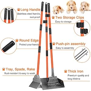 Grehge Scooper Adjustable Long Handle Metal Tray Rake and Spade Poop Scooper for Dogs Pack Poop Scoop Pet Waste Removal Poop Scoop for Large Dogs and Pets Great for Lawns Grass Gravel Grehge Scooper Adjustable Long Handle Metal Tray Rake and Spade Poop Scooper for Dogs Pack Poop Scoop Pet Waste Removal Poop Scoop for Large Dogs and Pets Great for Lawns Grass Gravel