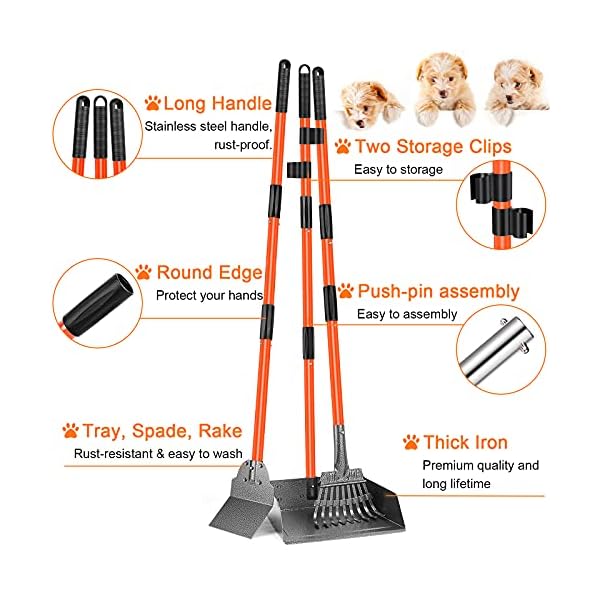 Dog Pooper Scooper, Adjustable Long Handle Metal Tray, Rake and Spade Poop Scooper for Dogs, 3 Pack Poop Scoop Pet Waste Removal Poop Scoop for Large Dogs and Pets, Great for Lawns, Grass, Gravel Dog Pooper Scooper, Adjustable Long Handle Metal Tray, Rake and Spade Poop Scooper for Dogs, 3 Pack Poop Scoop Pet Waste Removal Poop Scoop for Large Dogs and Pets, Great for Lawns, Grass, Gravel
