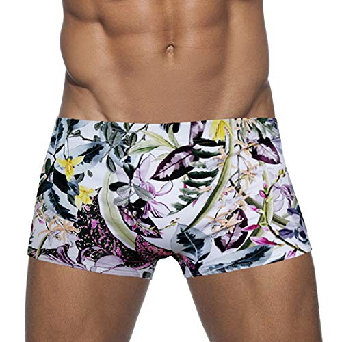 AIMPACT Mens Swimsuit Square Leg Jammer Short Swimming Trunks Swimwear(FlowerPrintM(XL))