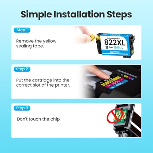 822XL Ink Cartridges Remanufactured Replacement for Epson 822XL Ink Cartridges Combo Pack for Epson 822 XL Use with Workforce Pro WF-3820 WF-4820 WF-4830 WF-3823 WF-4834 (Black Cyan Magenta Yellow) - Image 6