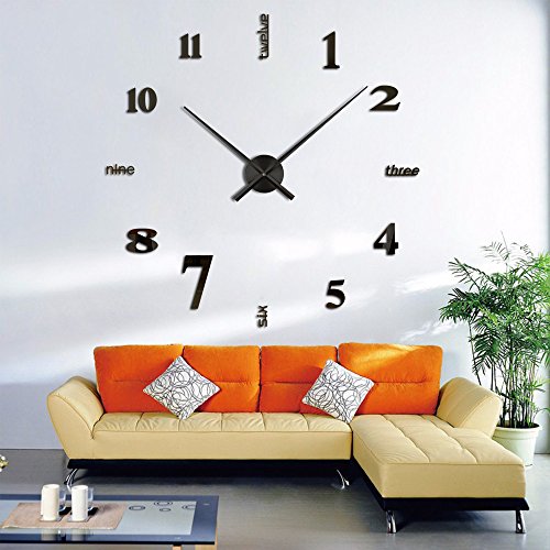 Timelike Simple Elegant Glossy Aluminum Wall Clock, Super Long Large Clock Hands, Black #TOP6