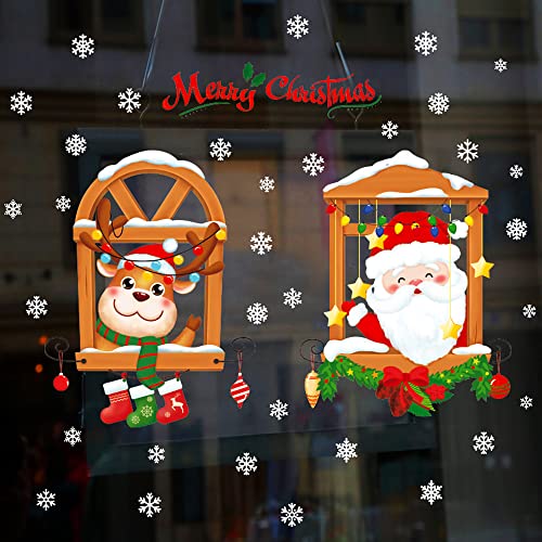 Atcarmor Merry Christmas Wall Decals Stickers Removable, Santa Claus Reindeer Xmas Christmas Vinyl Diy Wall Decal, Christmas Snowflake Window Clings Decals Sticker For Wall Office Kid Room Decorations #TOP5