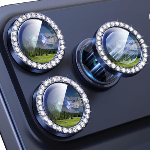 Image of for iPhone 17 Pro / 17 Pro Max Camera Lens Protector Bling, Individual Diamond Metal Ring with 9H Hardness, Scratch-Proof Camera Screen Protector, Stylish Accessories, Case Friendly (Blue)