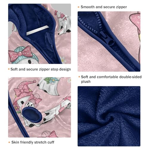 Cute Ghosts with Flowers Toddler Fleece Jacket Girl Boys Hooded Fleece Jacket Coat Warm Outwear Zip-up 3-10T3