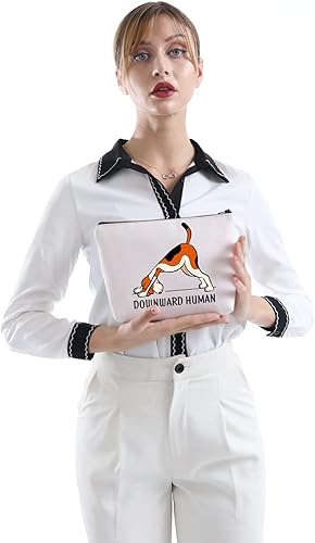 Miniatura 3 de XYANFA Bolsa de maquillaje de yoga hacia abajo para amantes de la yoga humana, regalo para amantes de los perros, regalo para yoga, niña, mamá,