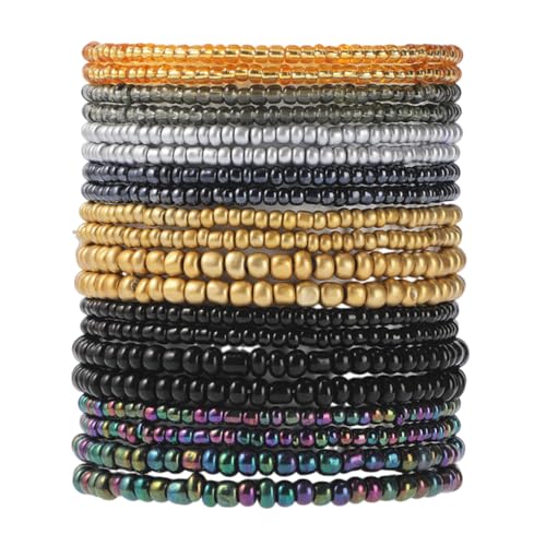 xuzhiyuan Boho Colorful Stackable Crystal Glass Beads Stretch Bracelets Multilayered Bracelets for Women Bohemian Jewelry