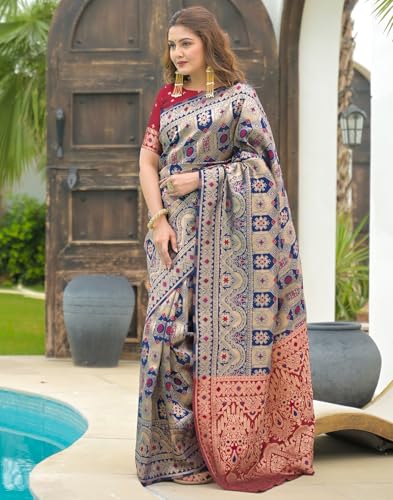 Image of SIRIL Women's Banarasi Weaving Soft Silk Saree With Unstitched Blouse Piece(4791S141 Green)