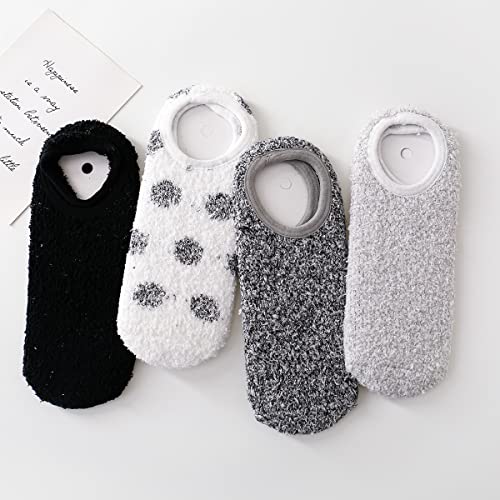 SKOLA 4/6 Pairs Cozy Winter Fuzzy Women Socks Grip Slippers Fluffy House Non Skid Microfiber Socks3