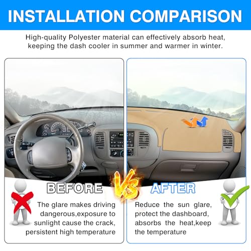 Image of Autorder Beige Dashboard Cover Mat for 1997-2003 Ford F150 F-150 /F250 /Expedition /F150 Heritage Accessories Dash Cover Upgrade Polyester Dash Mat Sunshade Glare UV Rays Protector