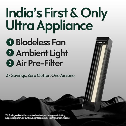 Image of KARBAN Airzone Smart Bladeless ceiling Fan & Light - BLDC Fan, App + Google /Alexa, Energy-Efficient, remote control | 6 Speed | Swing Mode | Home (Black)