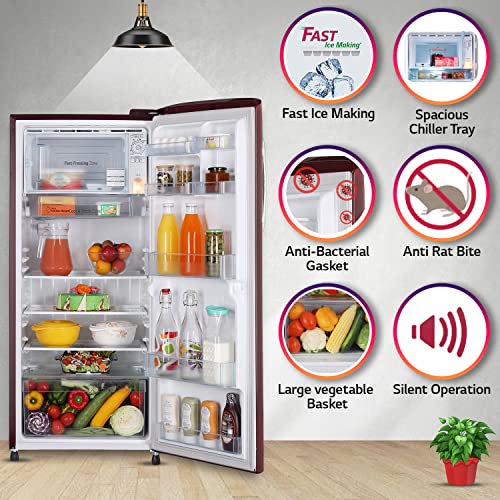Image of LG 235 L 5 Star Direct-Cool Inverter Single Door Refrigerator Appliance (GL-B241ASQZ, Scarlet Quartz, with base Stand drawer & Smart Connect, 2022 Model)