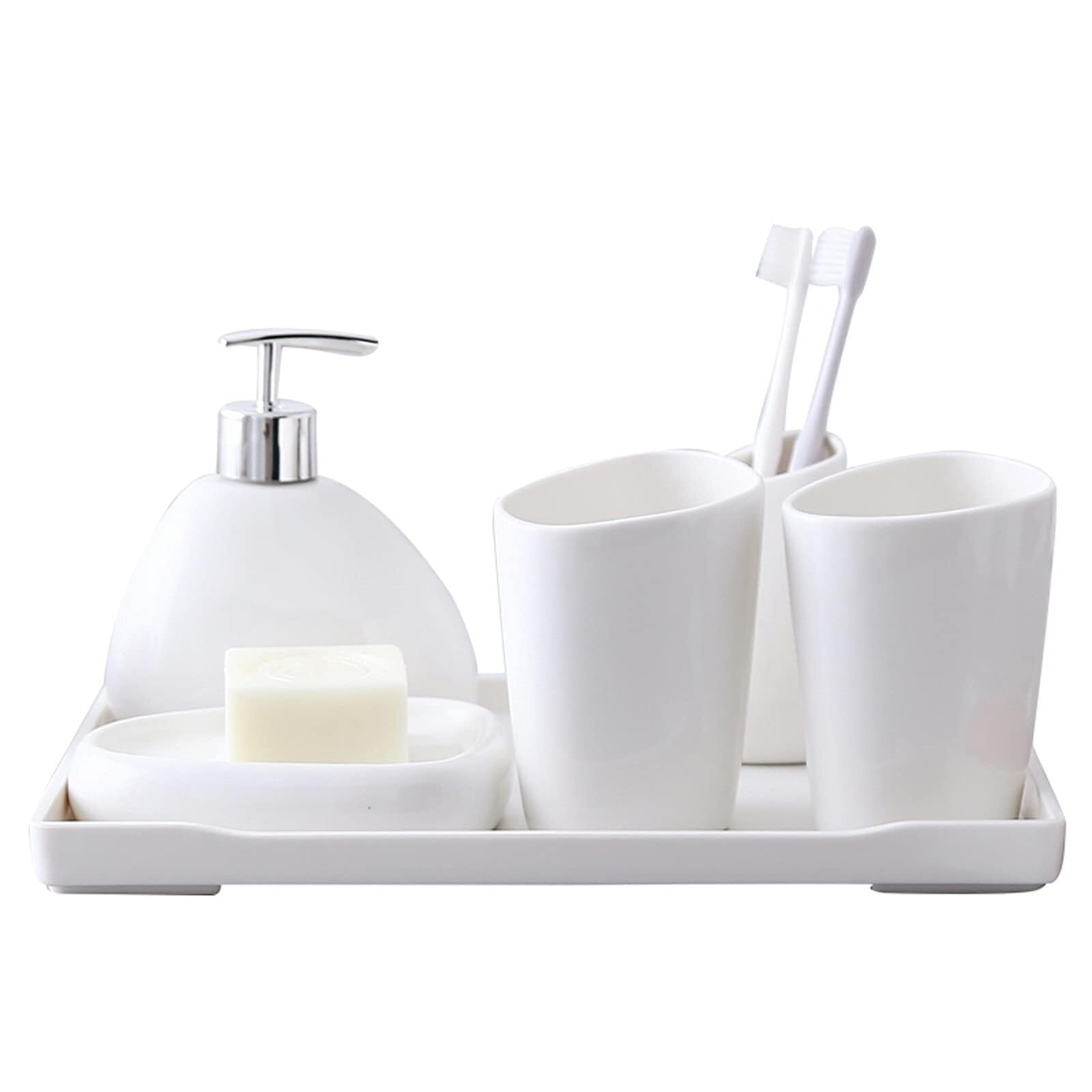Juego de Accesorios de Baño de Cerámica con Dispensador de Jabón y Artículos de Tocador 6 Piezas