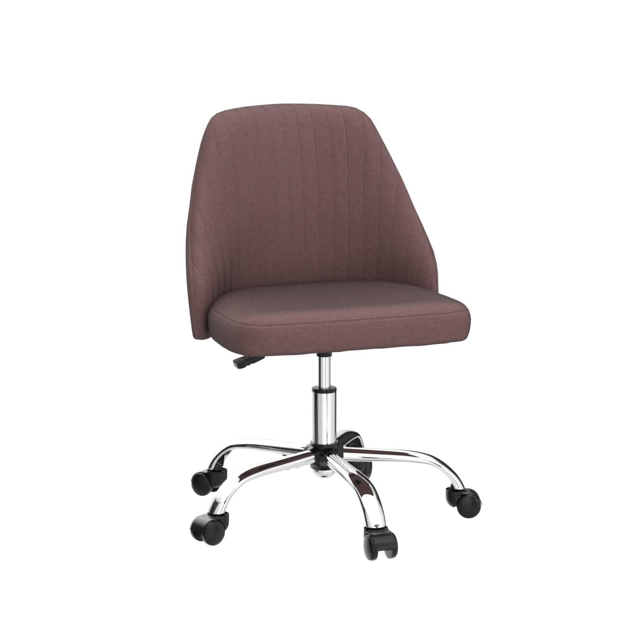 Home Office Desk Chair, Modern Linen Fabric Chair Adjustable Swivel Task Chair Mid-Back Cute Upholstered Armless Computer Chair with Wheels for Bedroom Studying Room Vanity Room (Pink)