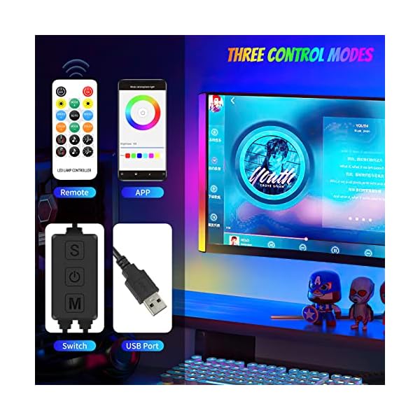 Melofo RGB Under Monitor Light Bar Gaming RGB LED Lightbars with Smart APP Bluetooth Remote Control Speed Adjustable Color Changing RGBIC USB Powered Desk Light Bar for PC Game Computer TV [Energy Class A] - Image 4