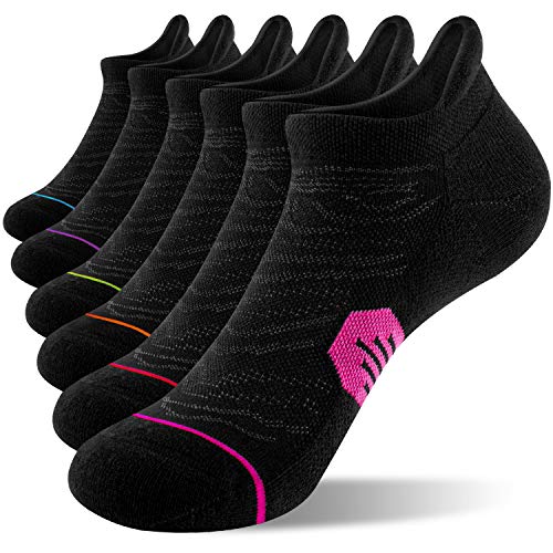 Fitrell 6 Pack Women's Ankle Running Socks, Low Cut Athletic Socks With Tab,Black,Small