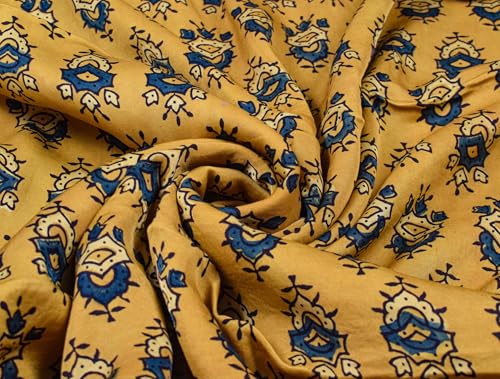 Image of Ethnics of Kutch Women's Ajrakh Modal Silk Natural Dye Hand Block Print Unstitched Kurta Fabric (For Lenght - Refer Bullet Point Below)