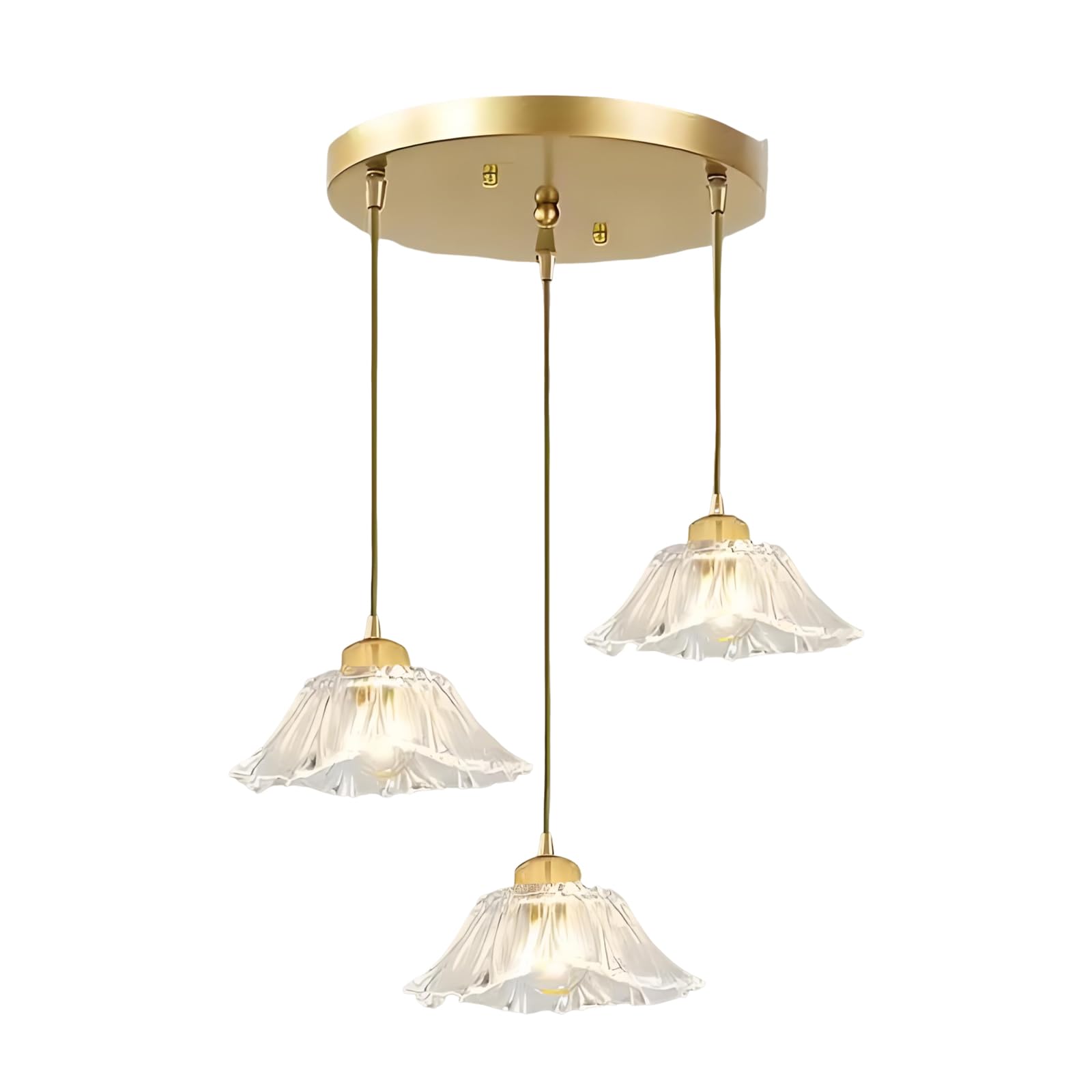 YNVIOZM Modern Gold Lotus Leaf Pendant Light, 3-Light Hanging Lamp, Kitchen Island Lighting Fixtures with Clear Glass Shade for Dining Room Living Room Laundry Entrance Foyer