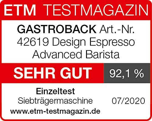 Gastroback 62619 Design Espresso Advanced Barista, programmable portafilter espresso machine, integrated grinder, 11 grinding grades, 220g beans container, removable 2.5L water tank, 15 bar