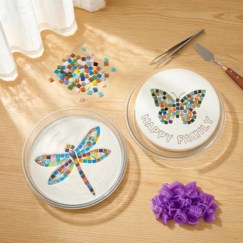 U0U 5PCS Stepping Stone Kit Includes Round Cement Molds, Mosaic Tiles and Carving Tools,DIY Garden Stepping Stone kit for Kids,Family,Outdoor Walkways Pavement Decoration (transparent/5pcs, 10inch) - 3