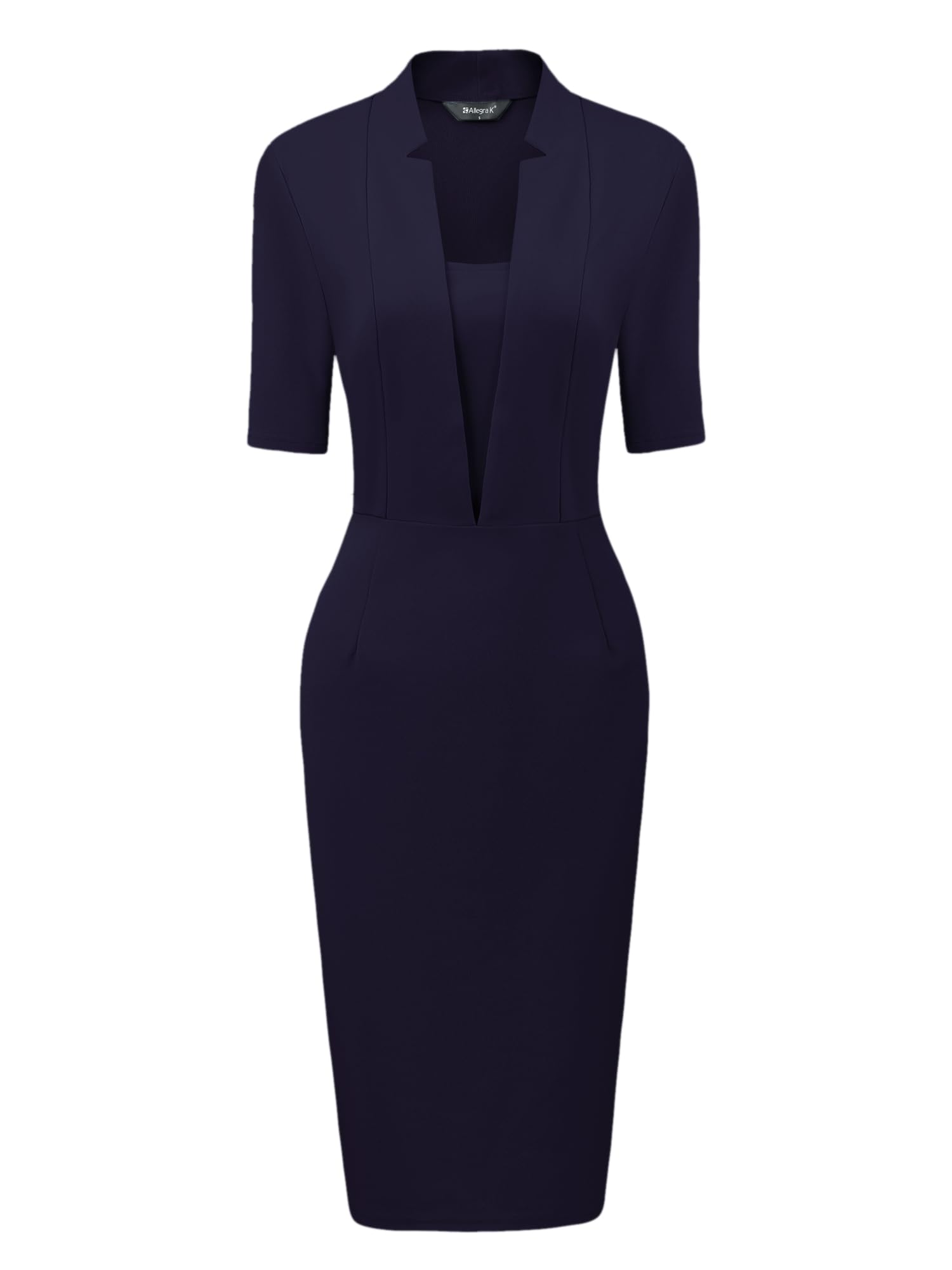 Allegra K Vestido De Tubo para Mujer con Cuello En V, Manga Corta, Trabajo Y Oficina,Vestidos Midi Bodycon