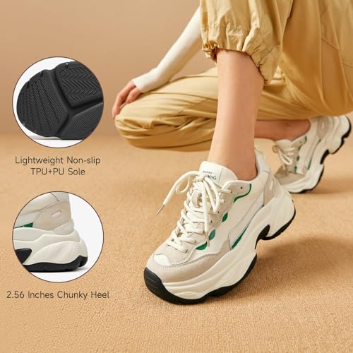 Image of BEAU TODAY Womens Chunky Sneakers, Chunky Shoes for Women, Lace up Comfortable Fashion Dad Sneaker