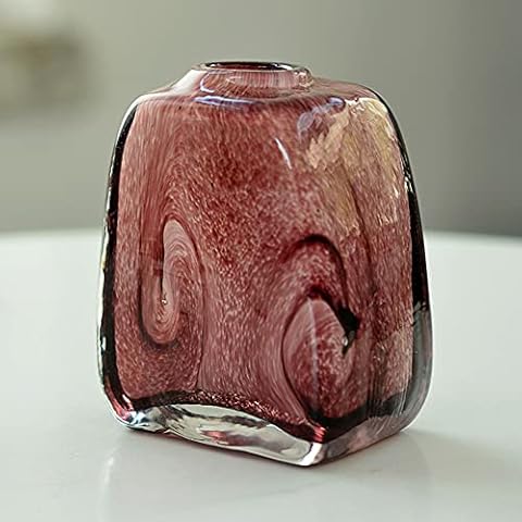 croselyu 7cm High Handmade Transparent Glass Vase Miniature Bouquet Vase Stained Glass Ornaments Creative Handmade Small Vase Vase Ornaments (Dark Burgundy) Cover
