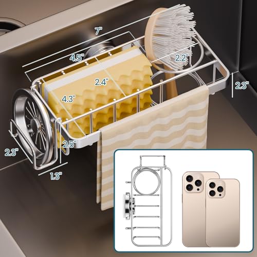 image for TAILI Sponge Holder with Strong Suction Cup, 4-in-1 Rustproof Sink Org