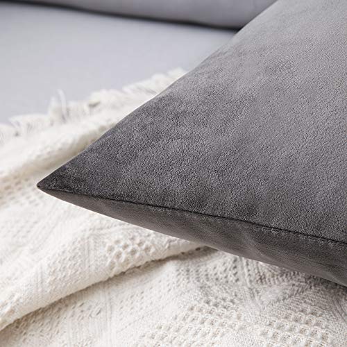Image of MIULEE Velvet Throw Pillow Covers 12x20 Inch, Pack of 2 - Medium Gray, Soft Solid Lumbar Decorative Pillow Covers Modern Luxury Home Decor for Chair Couch Sofa Bedroom Livingroom