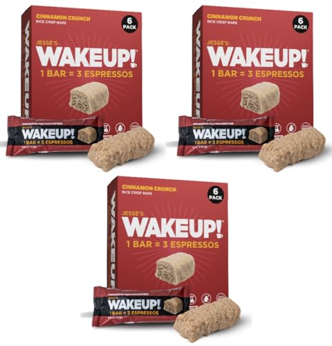Image of WAKE UP! Caffeinated Cinnamon Crunch Energy Bars - 350mg Caffeine Per Bar (3 Espressos) - Coffee Alternative for Extreme Energy & Focus - Vegetarian, Gluten-Free, Kosher - 3 Pack (18 Bars)