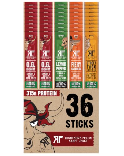 Righteous Felon Meat Sticks Variety Pack - Beef, Turkey &amp; Pork, 36 Count