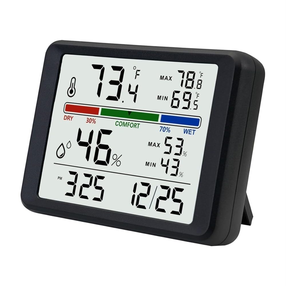 CTRLZS Indoor Wall Thermometer-Digital Thermometer-Hygrometer with Backlight, Date Display Alarm Clock