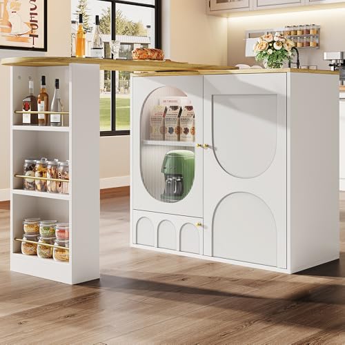 Sweiko Bar pivotant à 360°,138 x 39 x 102 cm, Meuble Bar à café avec cloisons Amovibles, Table de Salle à Manger pivotante avec Espace de Rangement (White)
