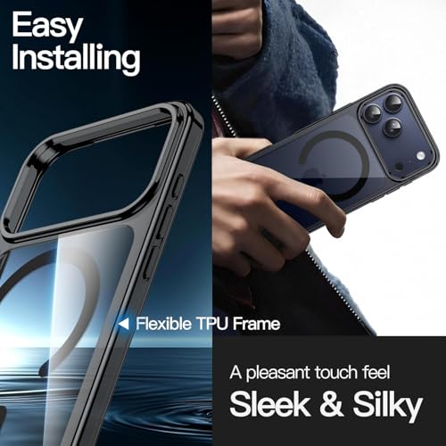 Image of Magnetic Case for iPhone 17 Pro 6.3-Inch Compatible with MagSafe, Shockproof Phone Bumper Cover, Anti-Scratch Clear Back (Black)