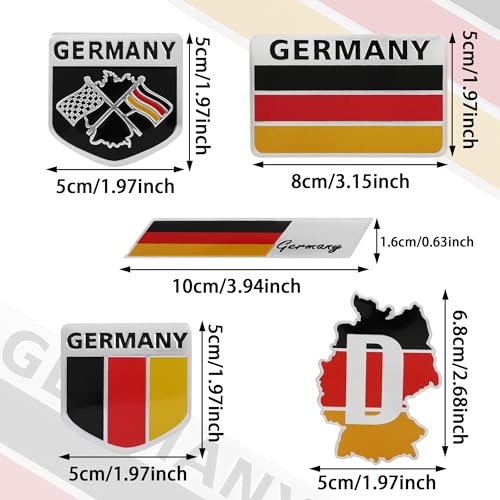 Image of TOMALL 5pcs 3D Metal Germany Flag Emblem Badge Decals for Cars, Laptops & More - Zinc Alloy, Glossy & Textured Finish - Red, Black, Yellow - Waterproof & Scratch Resistant