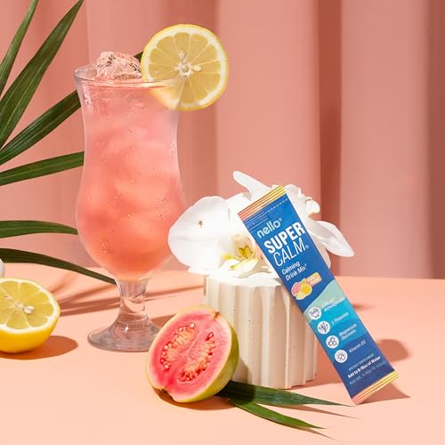 Image of Nello Supercalm Powdered Drink Mix, Cortisol Reducer* and Sleep Aid Supplement, L Theanine, Ksm-66 Ashwagandha, Magnesium Glycinate, Vitamin D 3, No Sugar, Non GMO, On The Go, 20 Ct, Yuzu Guava