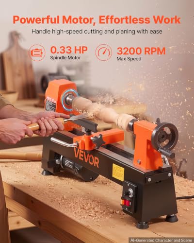 VEVOR 1/3 HP Mini Benchtop Wood Lathe