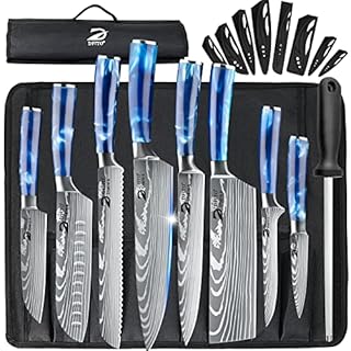 Dfito Set di Coltelli da Cucina Borsa a Rotolo, 8 pezzi set Coltelli da Cucina Professionali,Set di Coltelli da Chef Professionali in Acciaio inox ad Alto Tenore di Carbonio, Estremamente Affilati