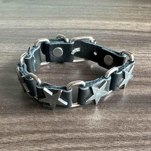 Punk Rock Alloy Stars Studded Wristband Pu Leather Arm Cuff Bracelet2