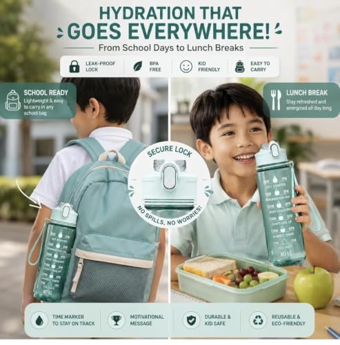 Image of Pack of 6 Water Bottles for return gifts I Leak proof, 900 ml Motivational water bottles. Best for kids birthday party return gifts and for office and kitty parties. Random colour