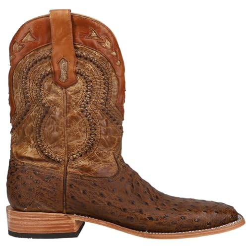 CORRAL MEN'S ORIX OSTRICH OVERLAY & EMBROIDERY & WOVEN SQ. TOE, LEATHER WITH RUBBER INSERT SOLE, WESTERN A4008