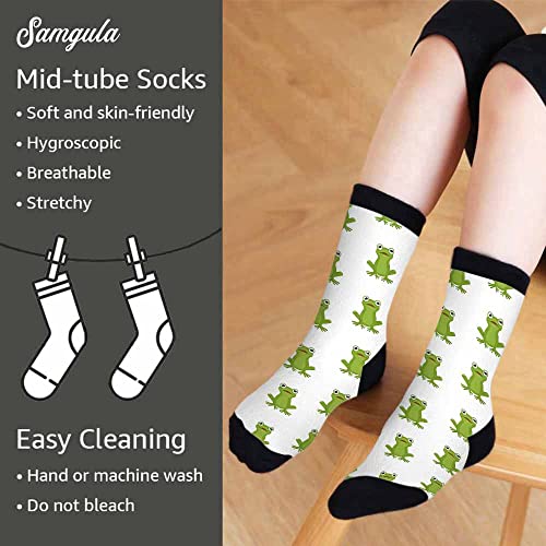 Image of Red Striped Crew Socks for Woman Size 6-8 Christmas Tree Moose Snowflake Dots Lines Girls Socks