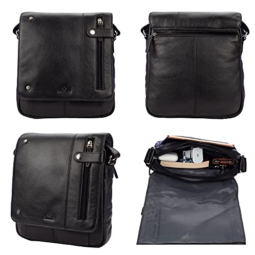 Image of FINELAER Vintage Leather Crossbody Bag Stylish Flap Over Shoulder Satchel for Men & Women