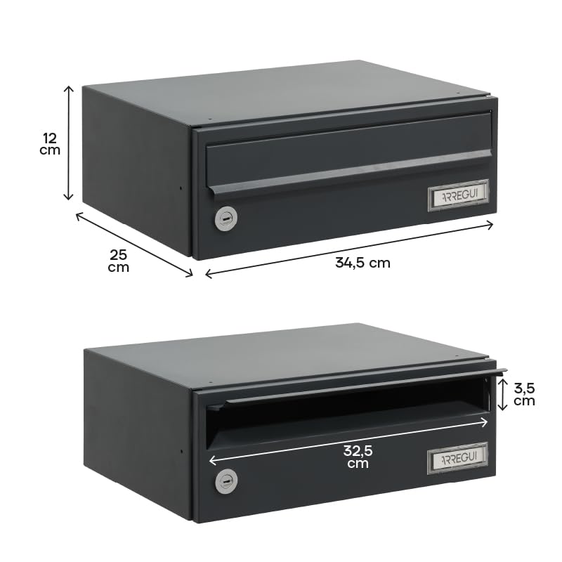 Arregui Slim H2506 Buzón de Pared para Edificios | Buzón de Comunidad Horizontal para Interior | Modulable y Agrupable | 12x34,5x25 cm | Antracita