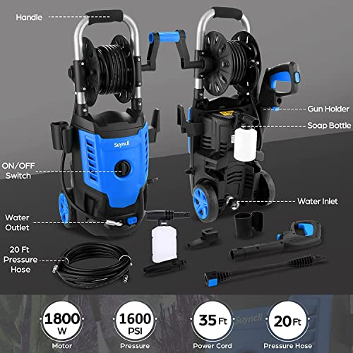 Suyncll Electric Pressure Washer Powered, 2.5 Gpm Power Washer 1800W High Pressure Car Cleaner With All-In-One Spray Nozzles, 20 Ft Hose & 35 Ft Wire, Blue #TOP2