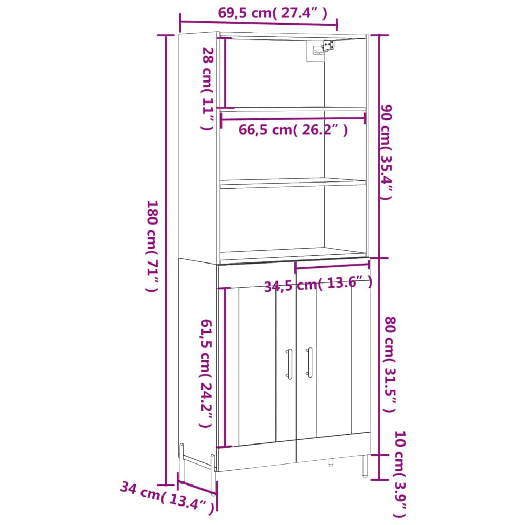 Armadio alto, bianco, 69,5 x 34 x 180 cm, in legno con piedini in metallo, elegante armadio per soggiorno, credenza, cassettiera, corridoio, credenza, hall