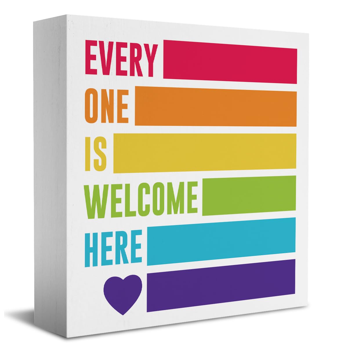 Everyone Is Welcome Here Inspirational Funny Wooden Box Sign - 5X5 Inch Rustic Diversity/Pride Decor for Home/Office/Kitchen/School/Classroom Shelf/Table