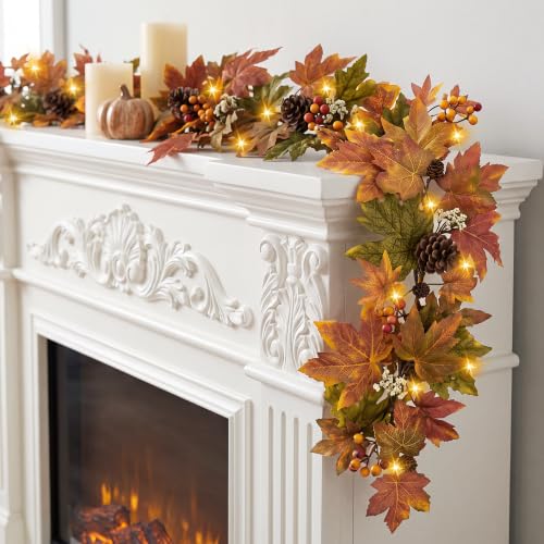 Artgar Fall Maple Leaf Garland, 6 Ft Fall Decor Garland with 30 Warm Lights