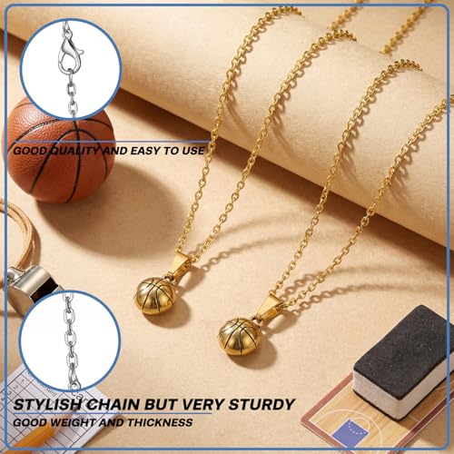 Image of Tondiamo 12 Pcs Soccer Volleyball Basketball Necklace Gifts Sport Team Gift 3D Pendant Necklace with Inspirational Card for Party Favor