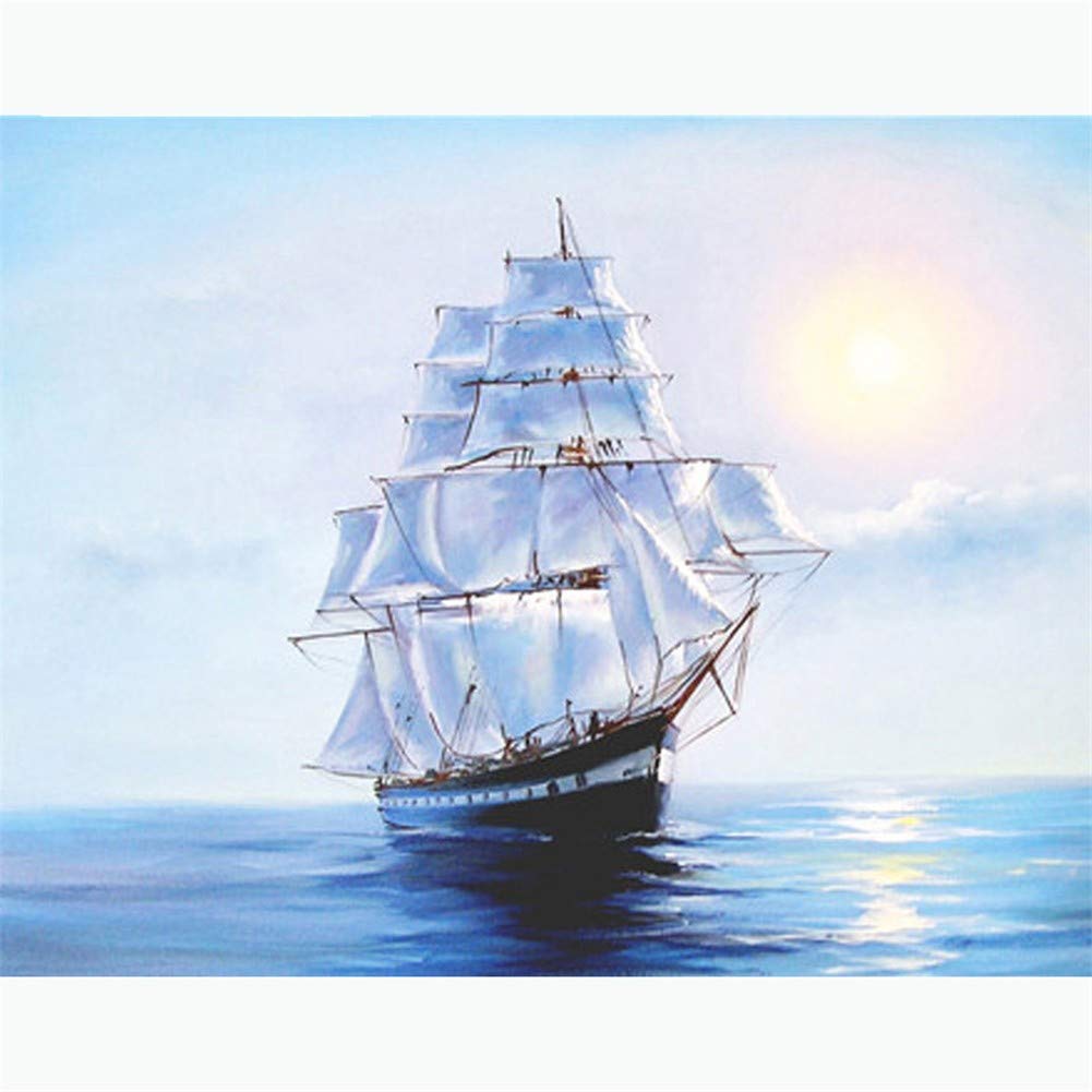 Kit diamant painting voilier mer strass en cristal broderie premium 70x90cm